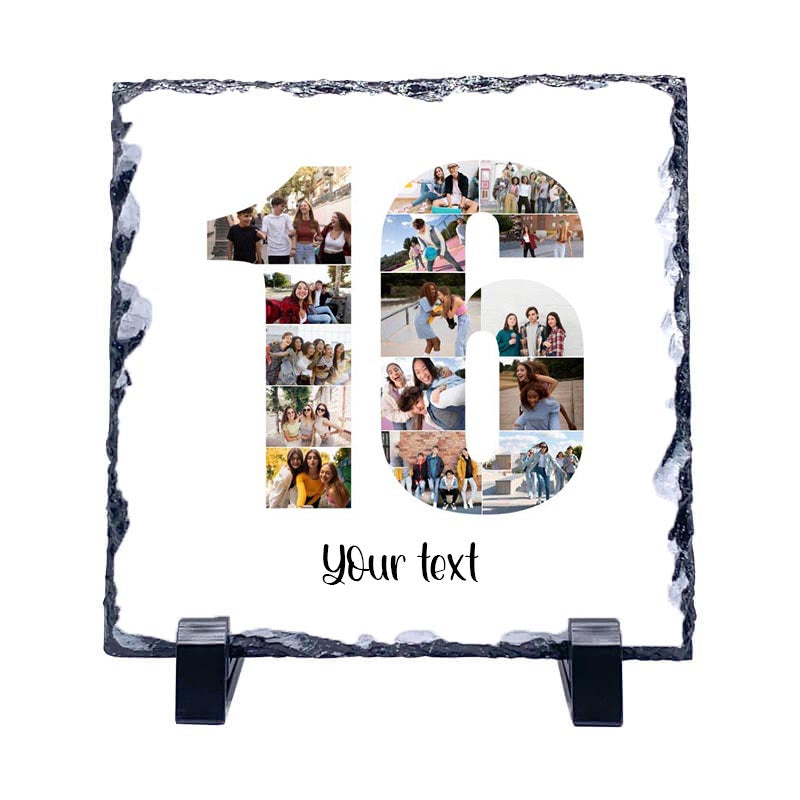 Personalised Number Photo Collage on Acrylic, Slate, Mug or Magnet (15 Photos) 16th BIRTHDAY