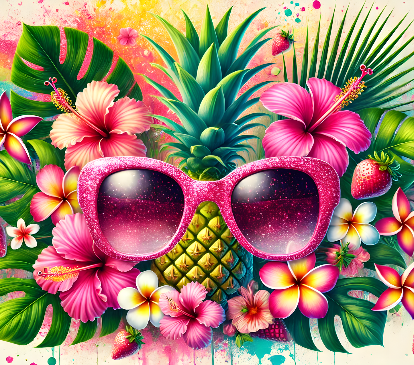 Summer - Tropical Design on Tumbler, Can, Flask, or Water bottle