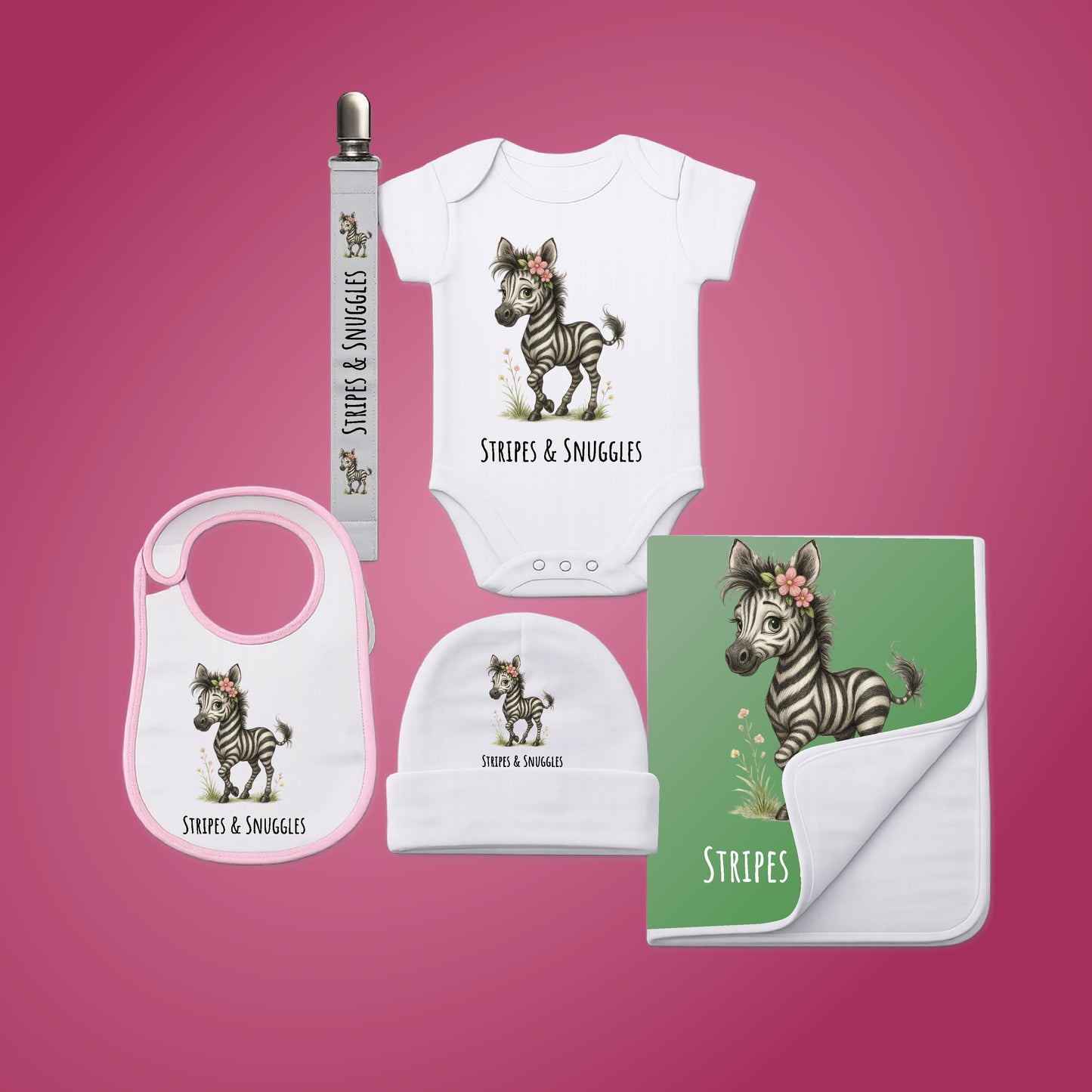 Personalised Baby Shower Gift Set – 5 Piece Safari Animal Newborn Bundle