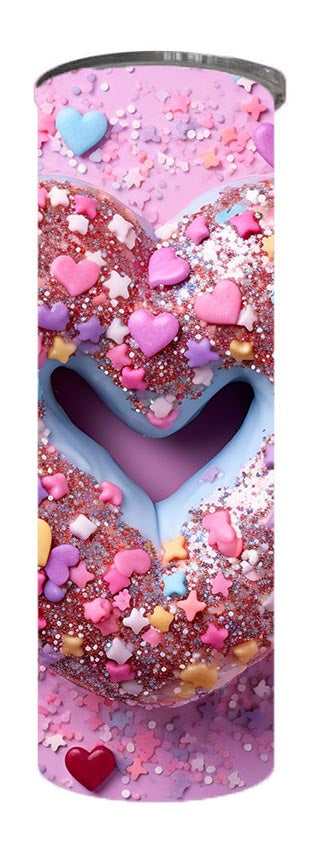 Valentine - 3D Valentine Heart Donut Design on Tumbler, Can, Flask, or Water bottle