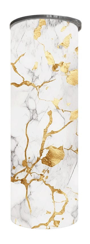 Marble - White and Gold Marble Design on Tumbler, Can, Flask, or Water bottle