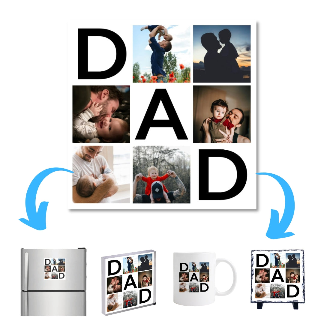 DAD Photo Collage on SQUARE Acrylic, Slate, Mug or Magnet