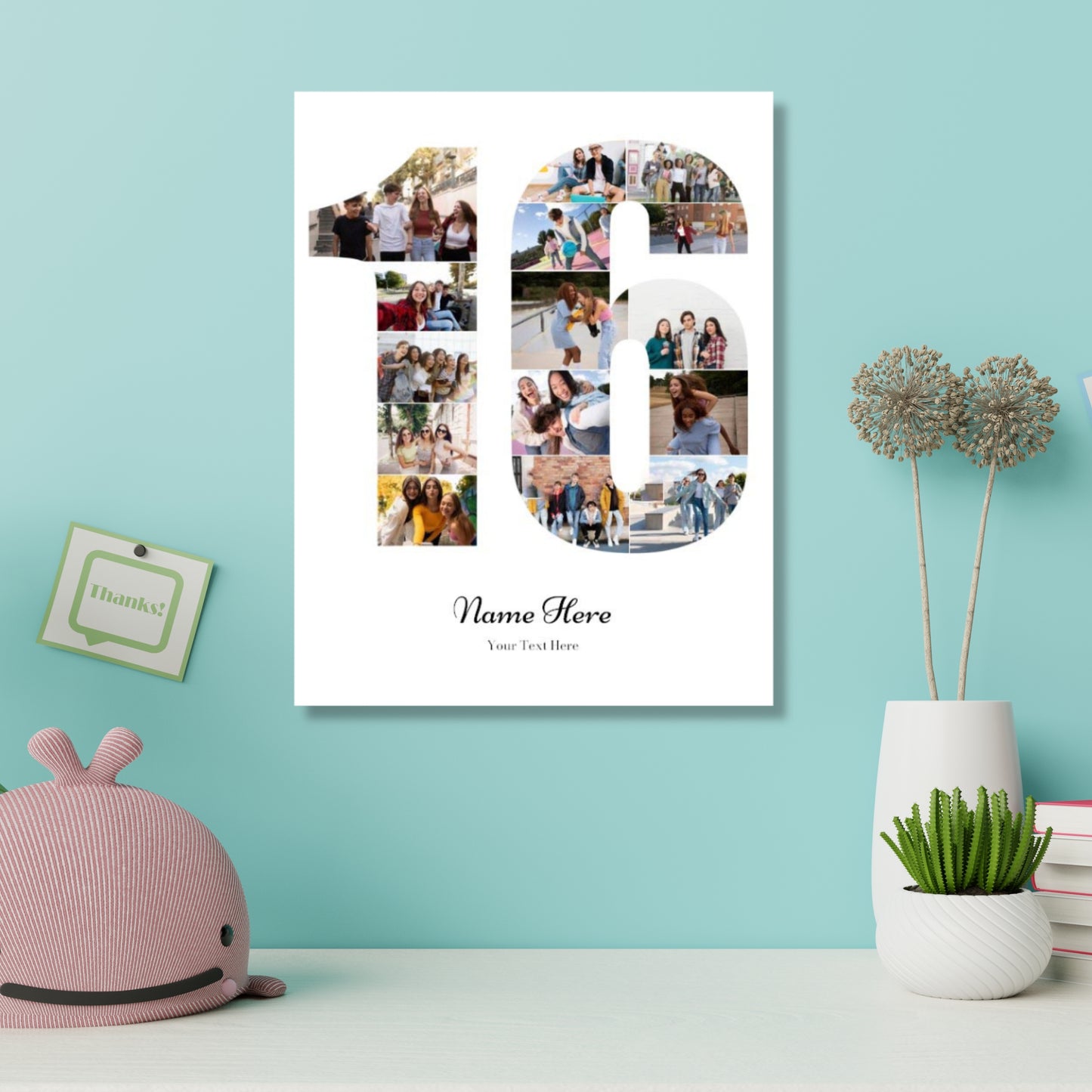 Personalised Number Photo Collage on Canvas - 16th BIRTHDAY