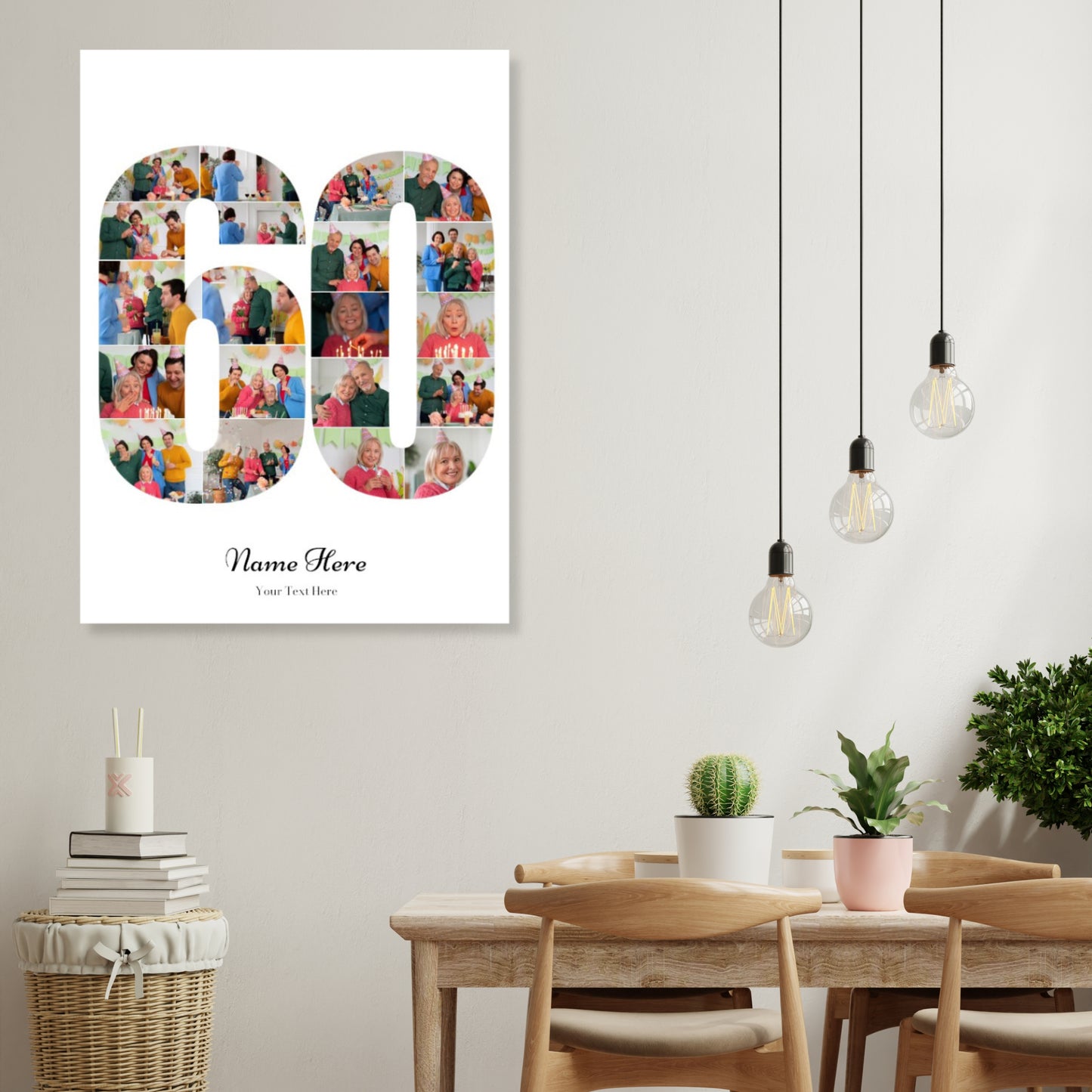 Personalised Number Photo Collage on Canvas  - 60th BIRTHDAY
