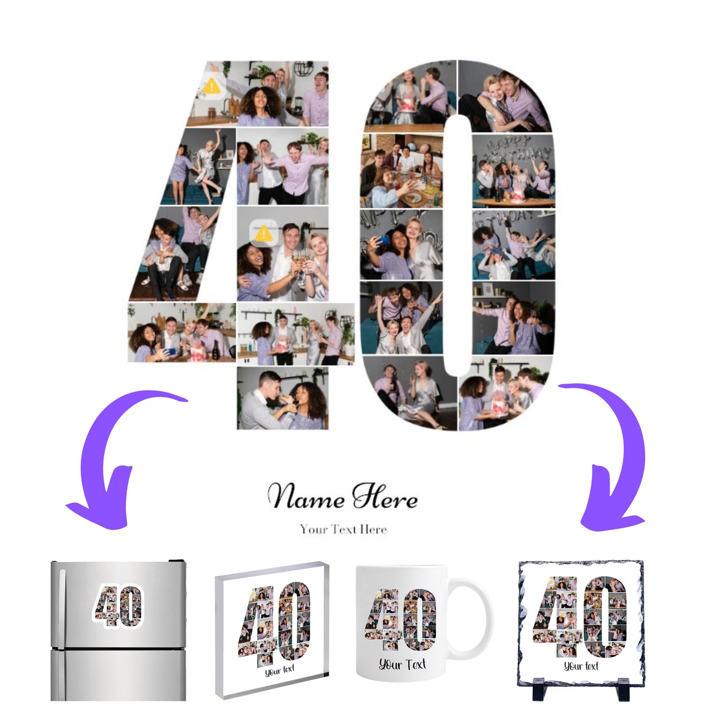 Personalised Number Photo Collage on Acrylic, Slate, Mug or Magnet (18 Photos) 40th BIRTHDAY