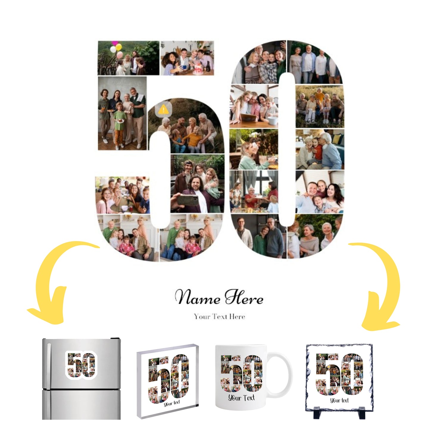 Personalised Number Photo Collage on Acrylic, Slate, Mug or Magnet (18 Photos) 50th BIRTHDAY