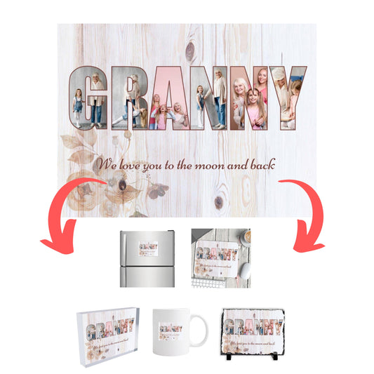 Granny Photo Collage on Acrylic, Mouse pad, Slate, Mug or Magnet