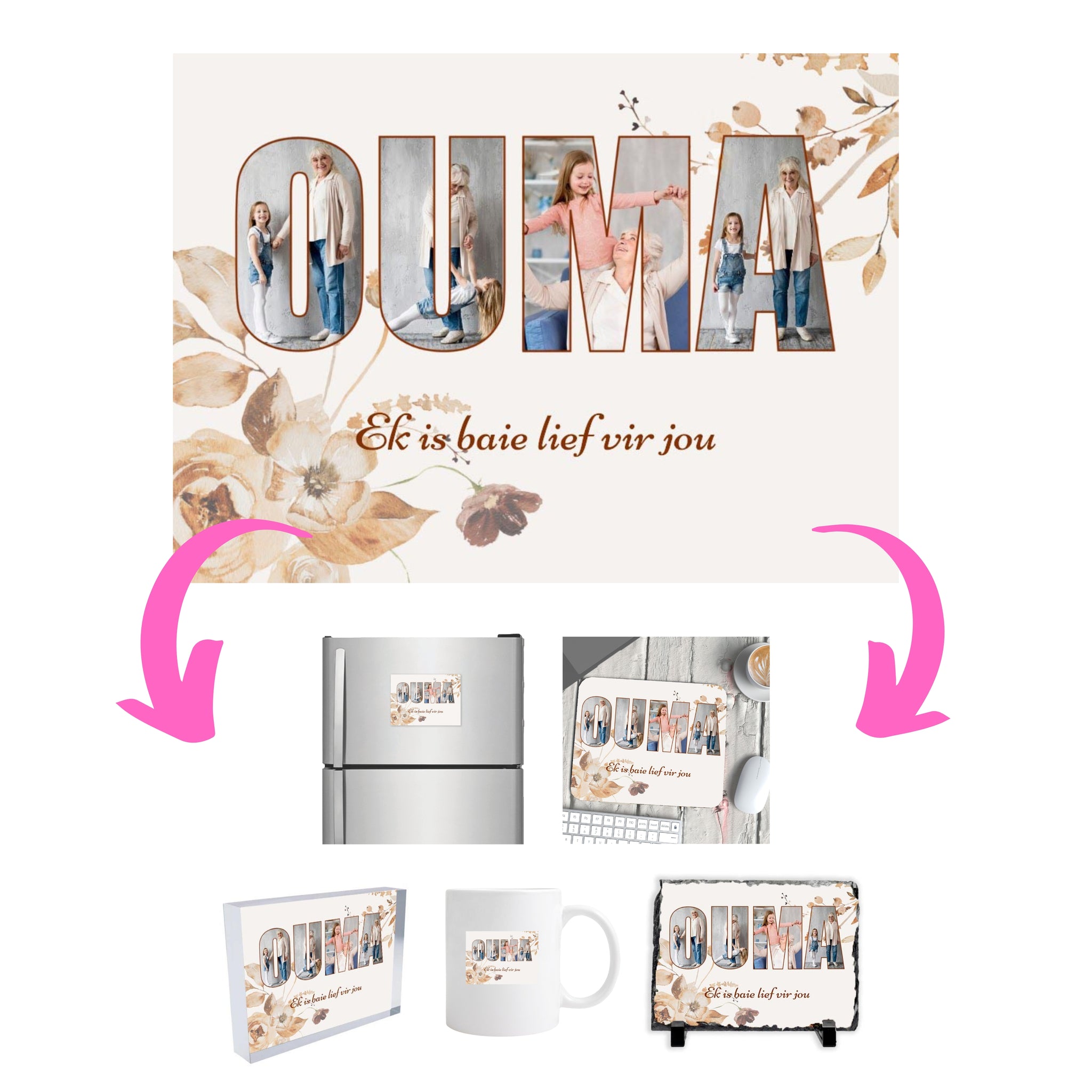 Ouma Photo Collage on Acrylic, Mouse pad, Slate, Mug or Magnet