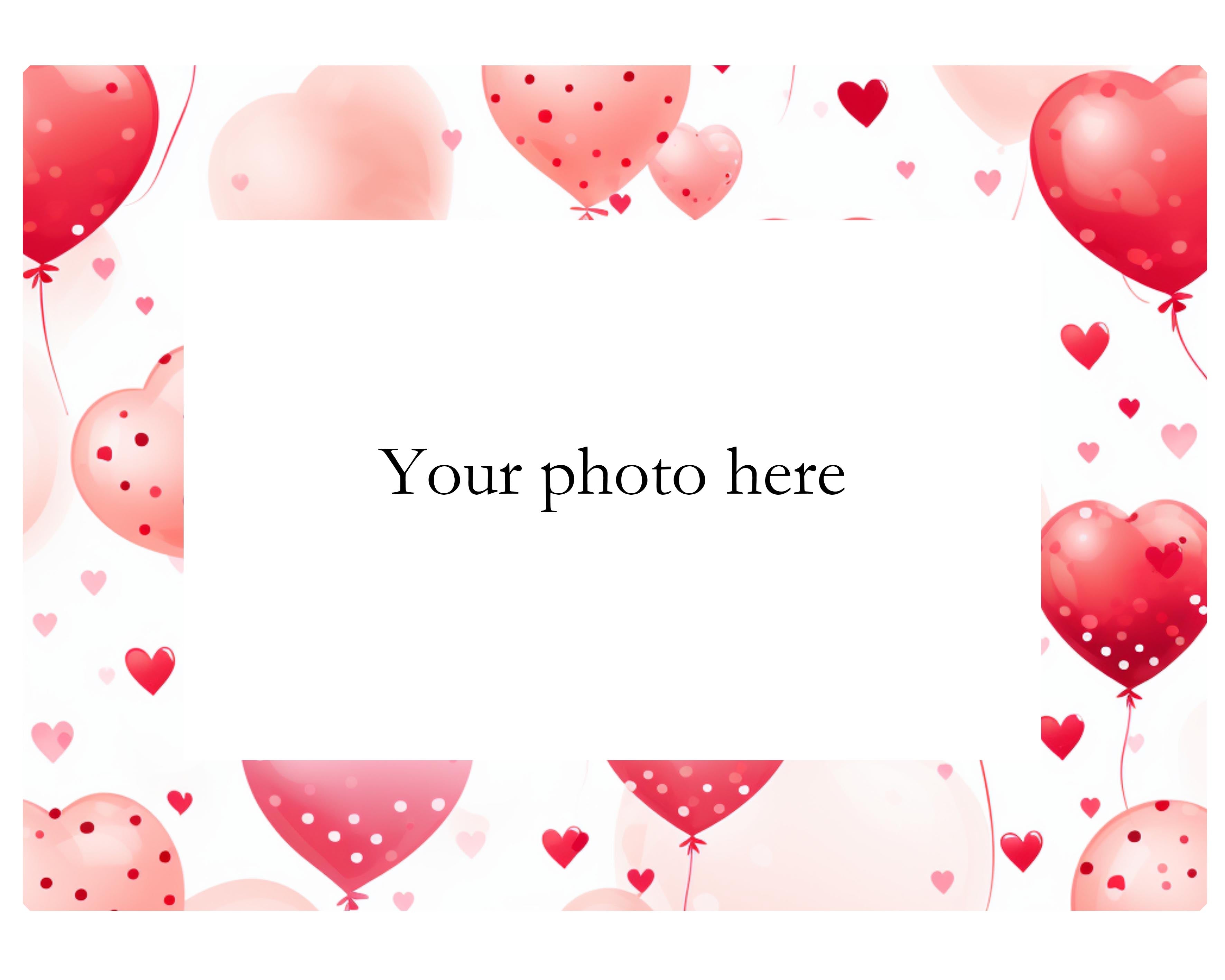 Magnetic Photo Frame for Fridge - Valentine Hearts and Balloons (with text option)