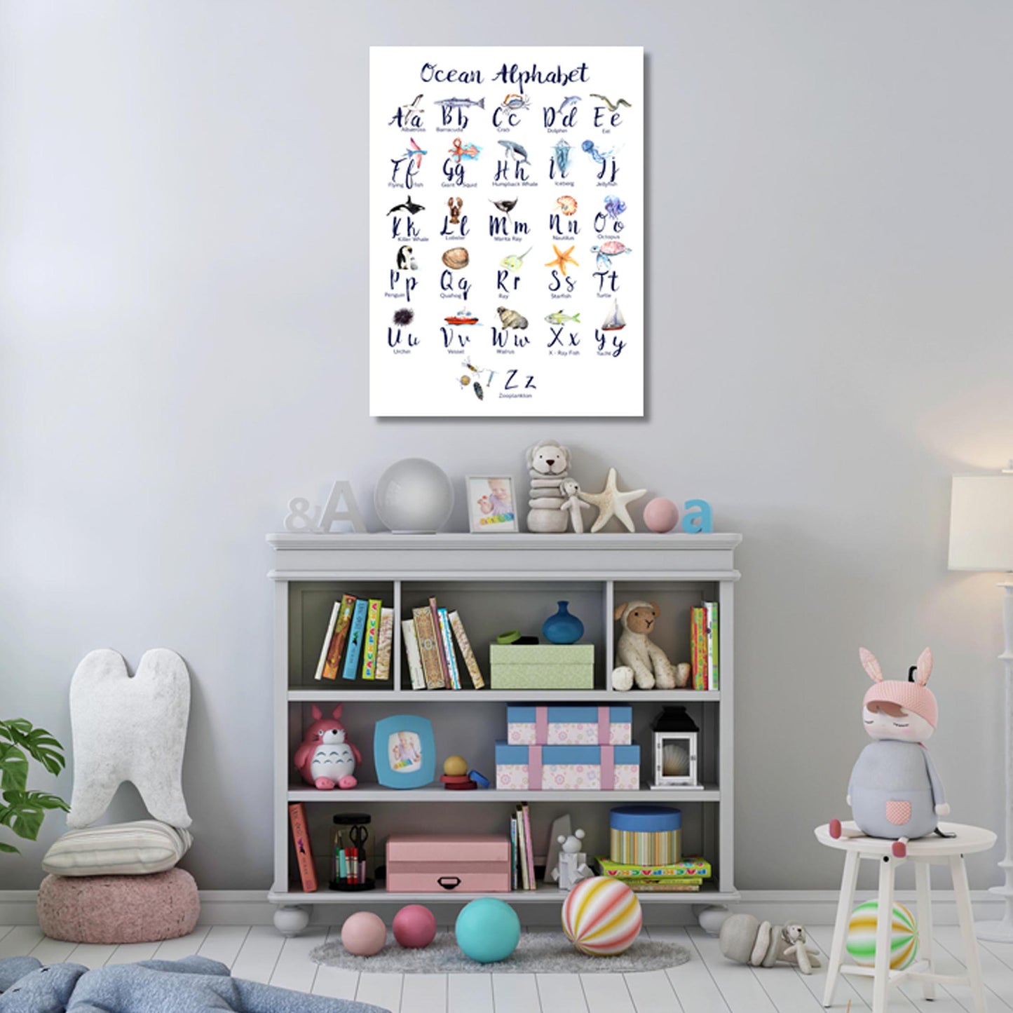 Unisex :  Set of 1 - Watercolor ABC Ocean