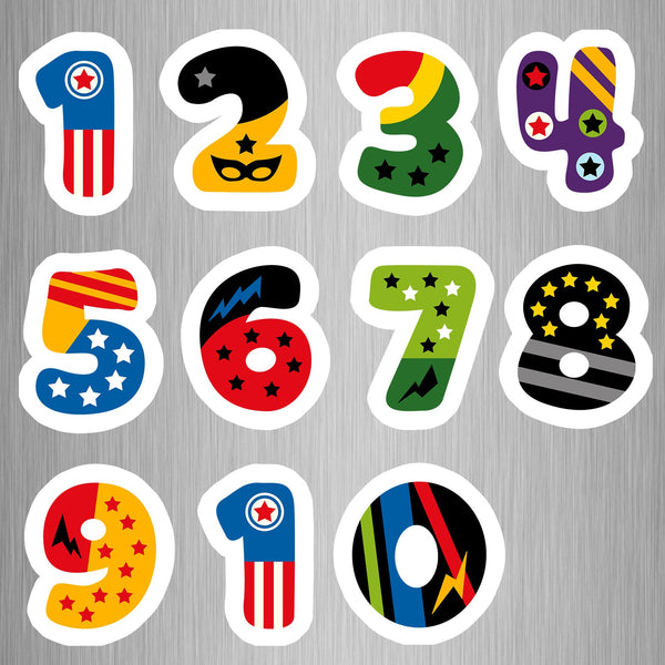 Super Hero Numbers Photo Fridge Magnets - (11 PER PACK) (UK)