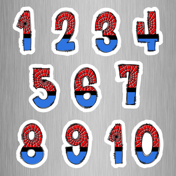 Spiderman Theme Numbers Photo Fridge Magnets - (10 PER PACK) (UK)