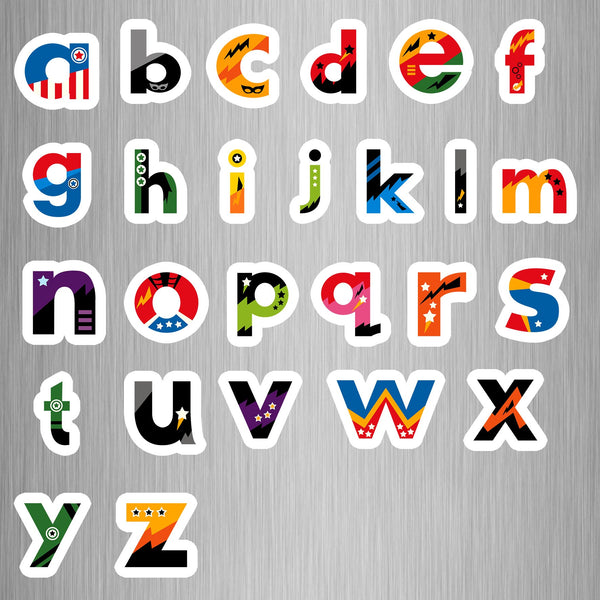 Super Hero Alphabet Lower Case Fridge Magnets - (26 PER PACK)
