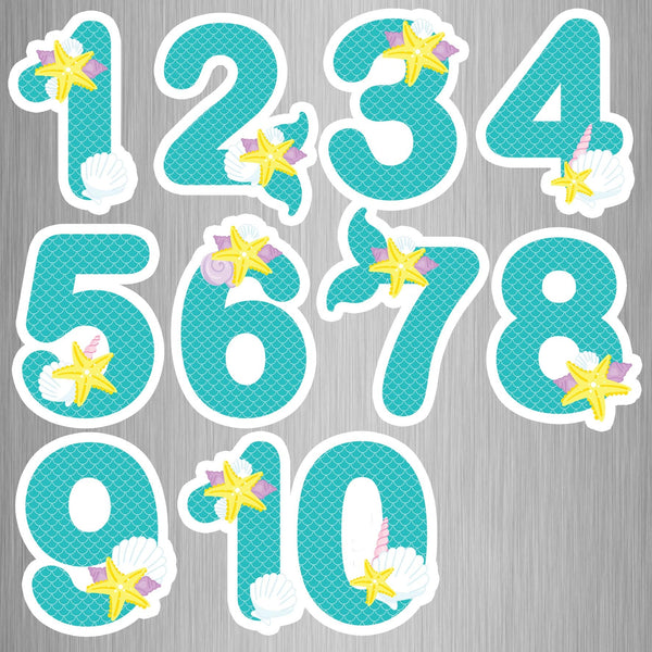 Mermaid Theme Numbers Photo Fridge Magnets - (11 PER PACK) (UK)