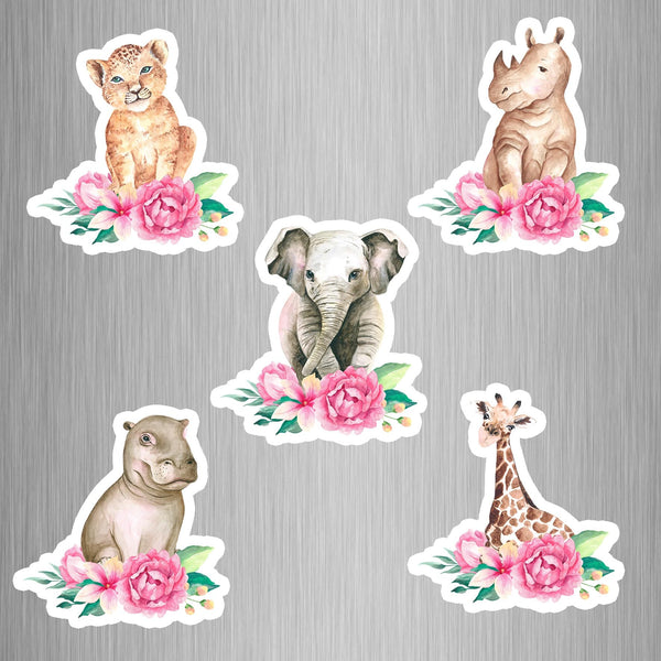 Watercolor Tropical Baby Animals Fridge Magnets - (5 PER PACK) (UK)