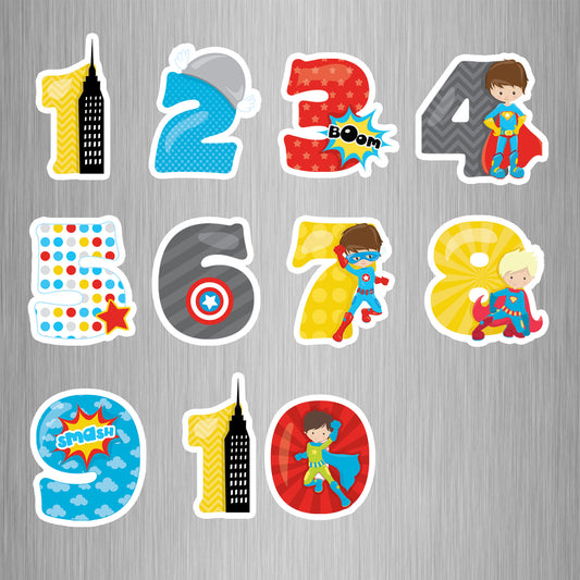 Super Hero Number Photo Fridge Magnets - (11 PER PACK)