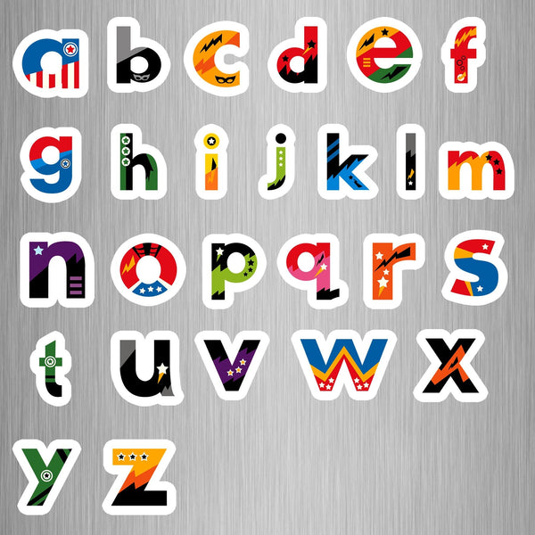 Super Hero Alphabet Lower Case Fridge Magnets - (26 PER PACK) (UK)
