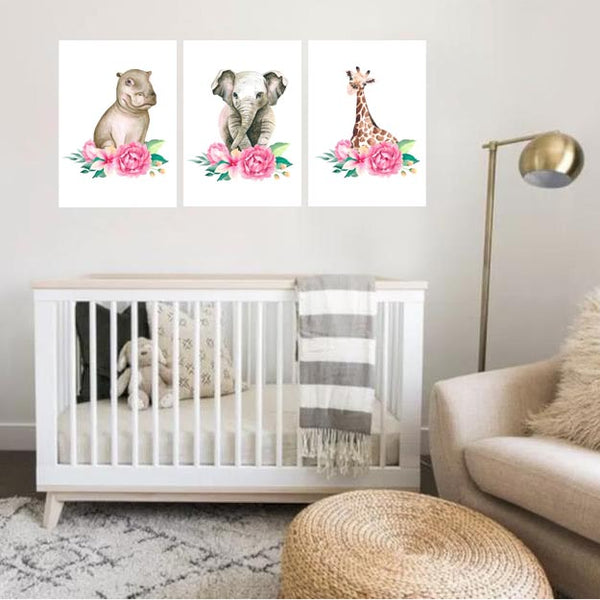 Girls Set of 3 - Safari Watercolor Tropical Babies