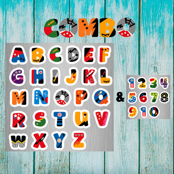 Super Hero Alphabet and Numbers Combo Fridge Magnets - (37 PER PACK) (UK)