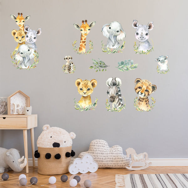 Baby Safari Animals Wall Art Theme - 11 Peel & Stick Vinyl Decal Set