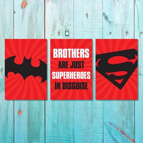 Boys: Set of 3 - Brothers are just Superheroes in disguise (Red) Canvas & More 