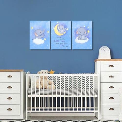Boys: Set of 3 - Baby elephant on the moon Canvas & More 