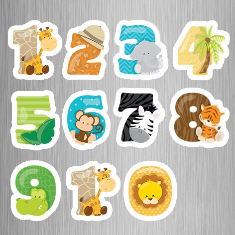 Safari Theme Numbers Photo Fridge Magnets - (11 PER PACK) (UK)