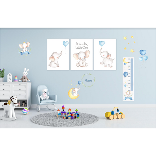 Baby Boy Elephants Sets - Canvas Set Decal & Height Chart