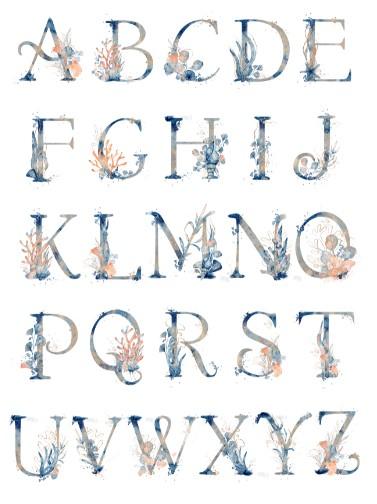 Unisex: Set of 3 - Under the sea watercolor Alphabet & Numbers Canvas & More 