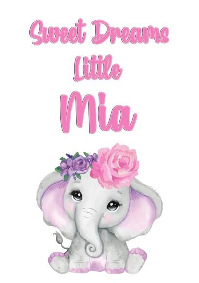 Girls: Set of 1 - Sweet Dreams Elephant Girl Canvas & More A4 Background Option Plain White 