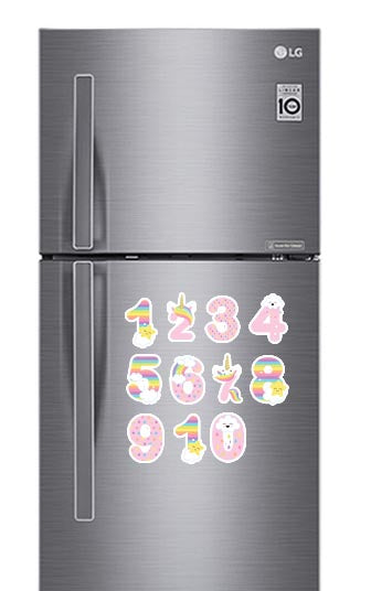 Unicorn Theme Numbers Photo Fridge Magnets - (11 PER PACK)