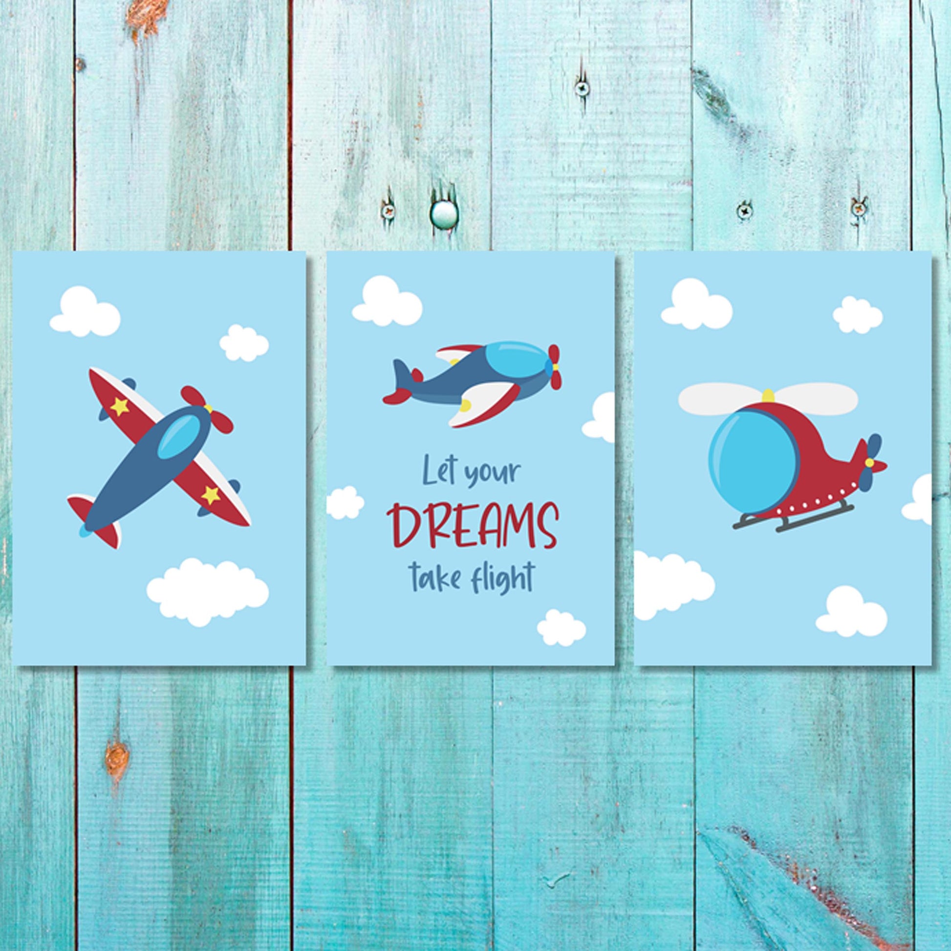 Boys - Set of 3 - Aeroplane wall art set Canvas & More 