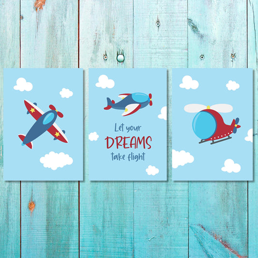 Boys - Set of 3 - Aeroplane wall art set Canvas & More 