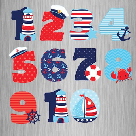 Sailor Theme Numbers Photo Fridge Magnets - (11 PER PACK) (UK)
