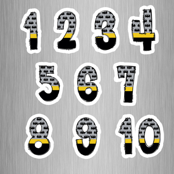 Batman Theme Numbers Photo Fridge Magnets - (10 PER PACK)