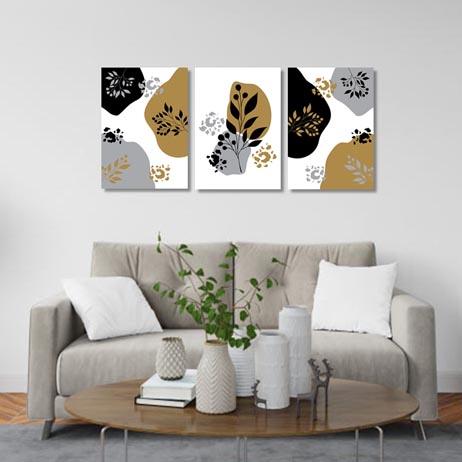 Set of 3 - Abstract floral grey gold Canvas & More 