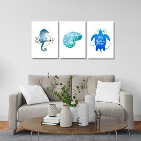 Set of 3 - Sea animal Art Set Canvas & More 