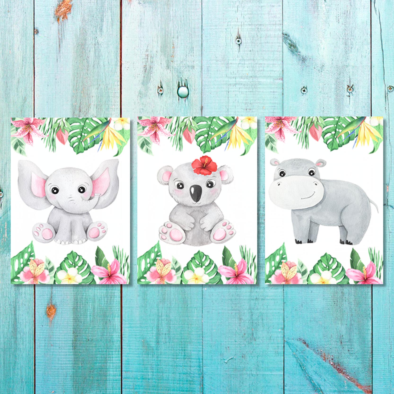 Girls: Set of 3 - Watercolor-Tropical-Animals (1) Canvas & More 