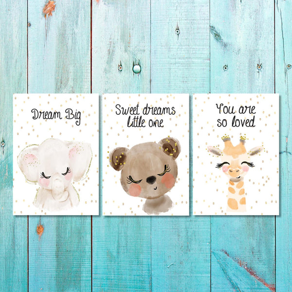 Unisex: Set of 3 Dream Big Elephant - Sweet Dreams Bear - You are loved Giraffe Canvas & More 