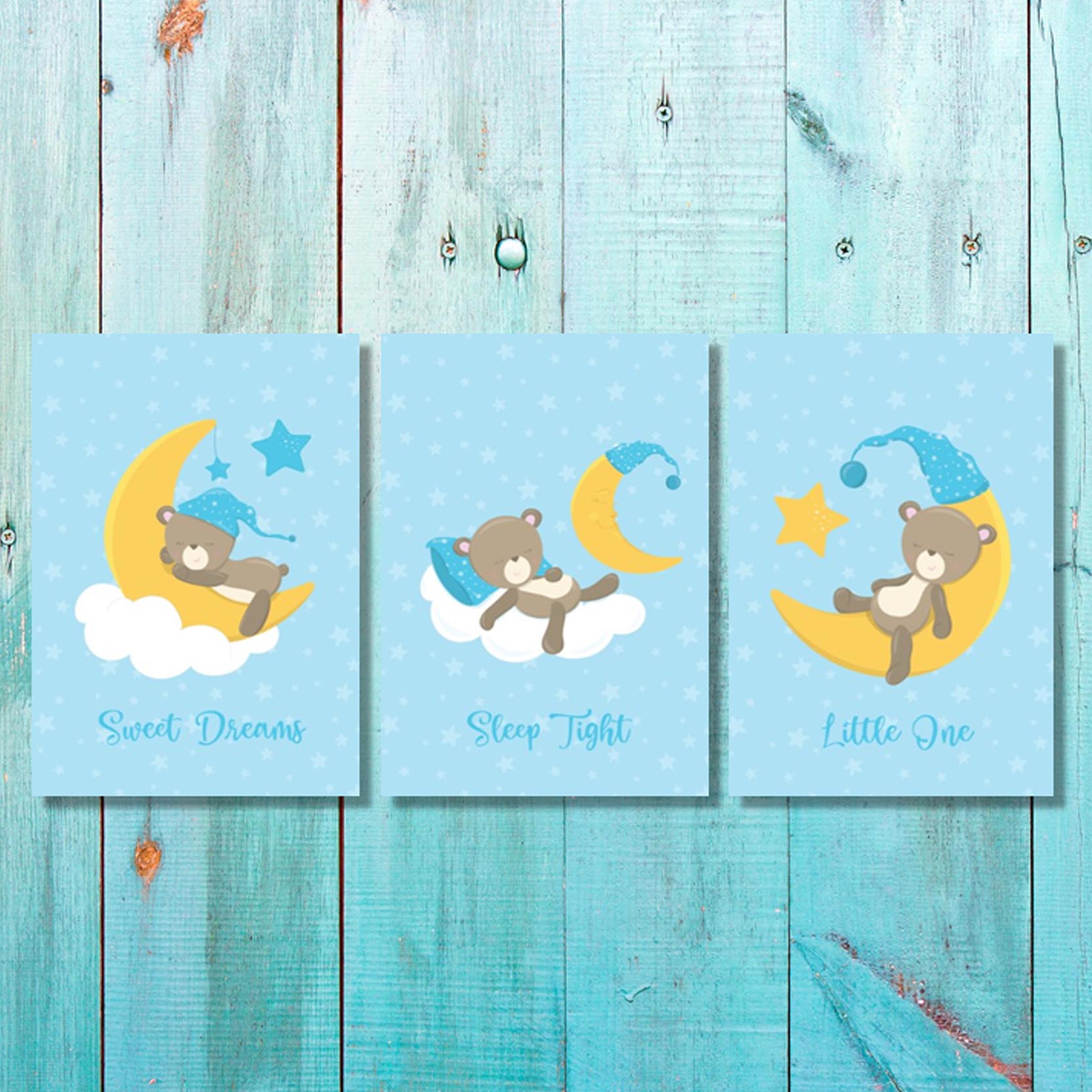 Boys: Set of 3 - Sleepy Baby Boy Bear Canvas & More 