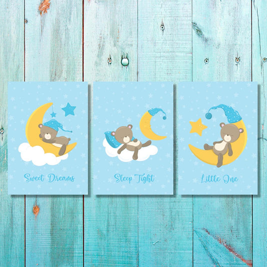 Boys: Set of 3 - Sleepy Baby Boy Bear Canvas & More 