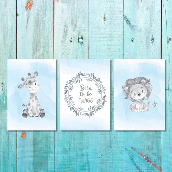 Boys: Set of 3 - Born to be wild grey animals Canvas & More 