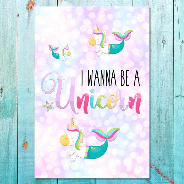 Girls: Set of 1 - I wanna be a Unicorn Mermaid Canvas & More 