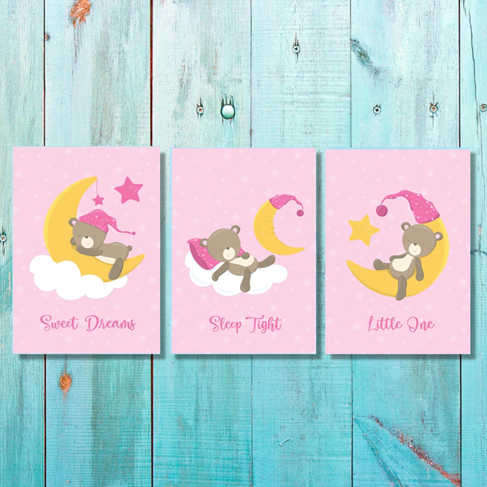 Girls: Set of 3 - Sleepy Baby Girl Bear Canvas & More 