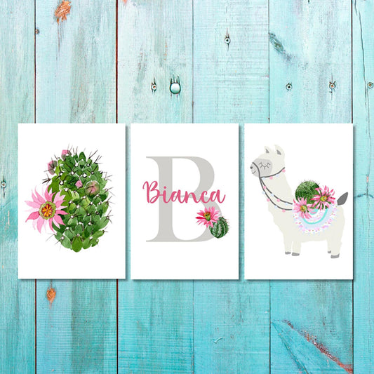 Girls: Set of 3 - Llama with a Cactus Canvas & More 