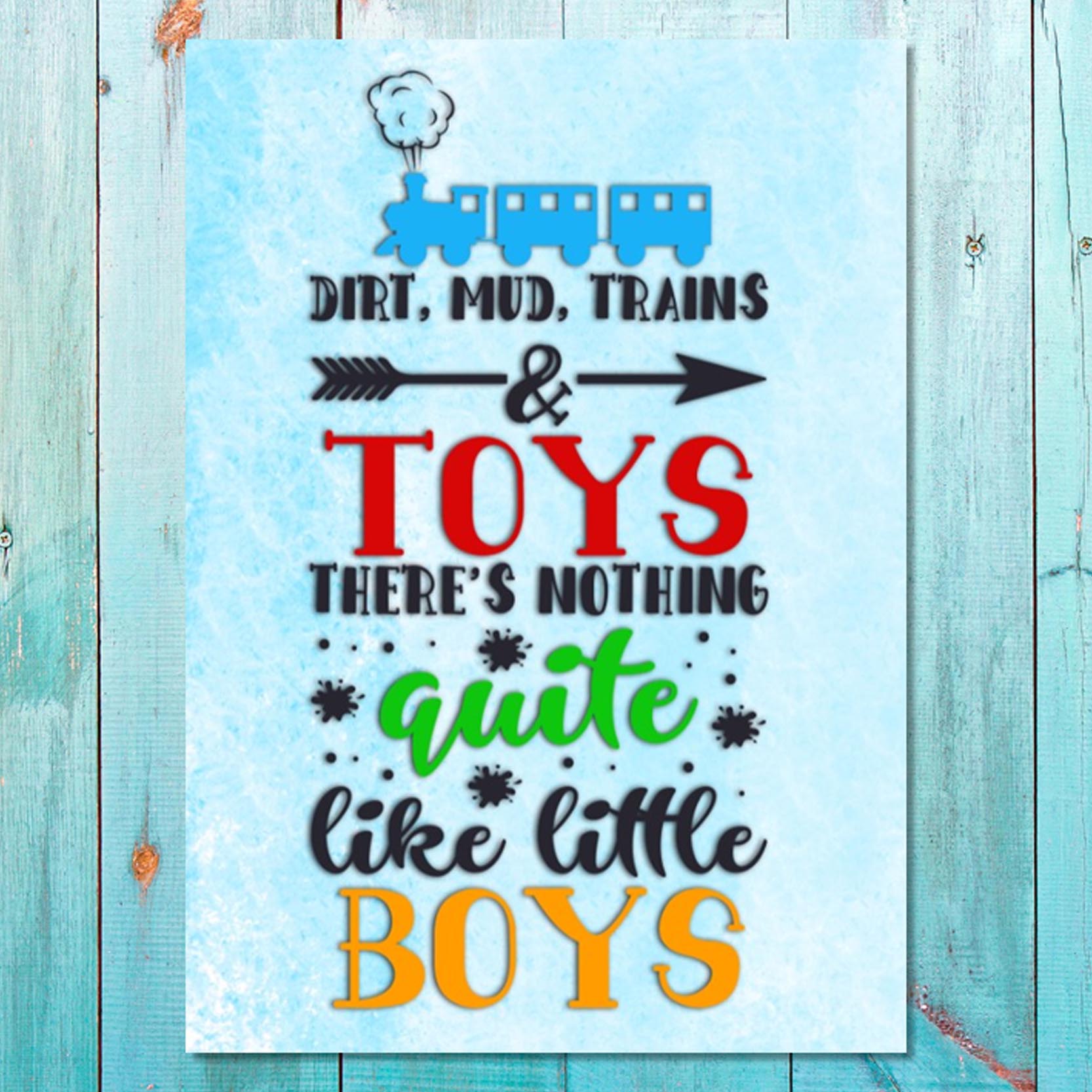 Boys: Set of 1 - Dirt, Mud, Trains Canvas & More 