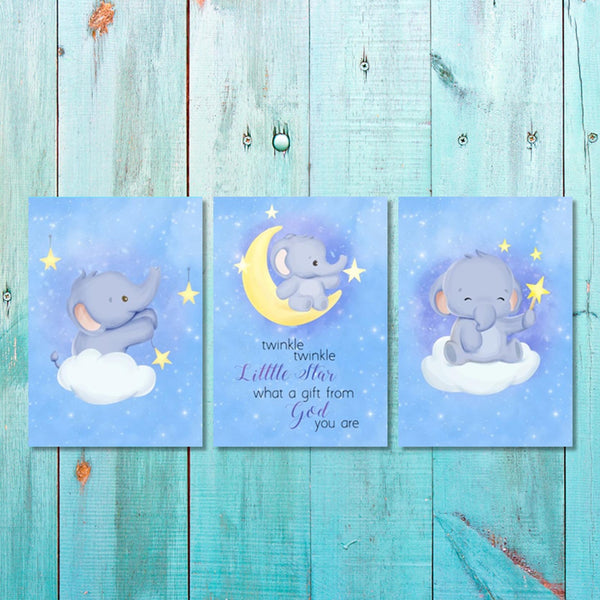 Boys: Set of 3 - Baby elephant on the moon Canvas & More 