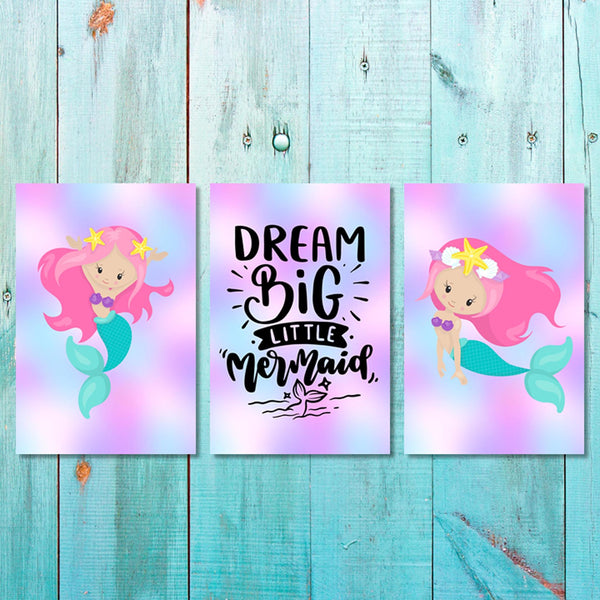 Girls: Set of 3 - Dream Big little Mermaid Canvas & More 