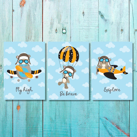 Boys: Set of 3 - Aviator Bear Canvas & More 