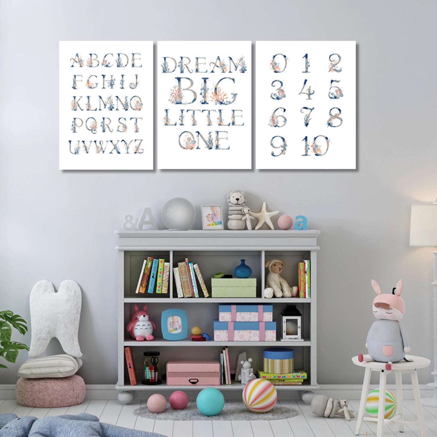 Unisex: Set of 3 - Under the sea watercolor Alphabet & Numbers Canvas & More 